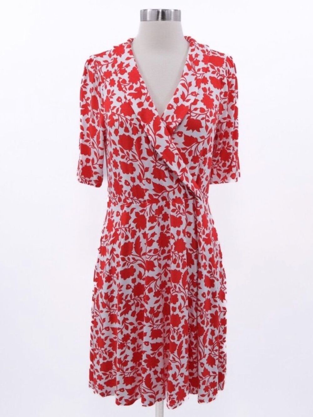 Boden Fixed Wrap Jersey Dress Floral Botanical Print Red and White - Size 6R